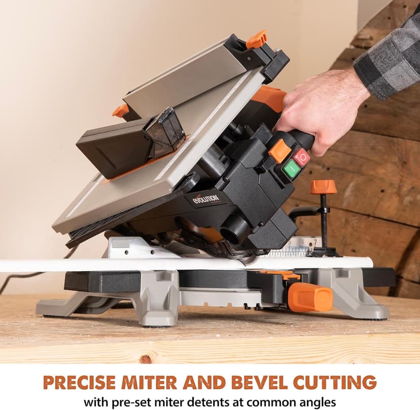 Evolution R8MTS | 8-1/4” Convertible Miter/Table Saw | Multi-Function Saw | 0-45° Bevel & +/- 45° Miter | Multi-Material Cutting: Wood, Plastic, Metal | Compact, Powerful 12A Motor | TCT Blade Incl