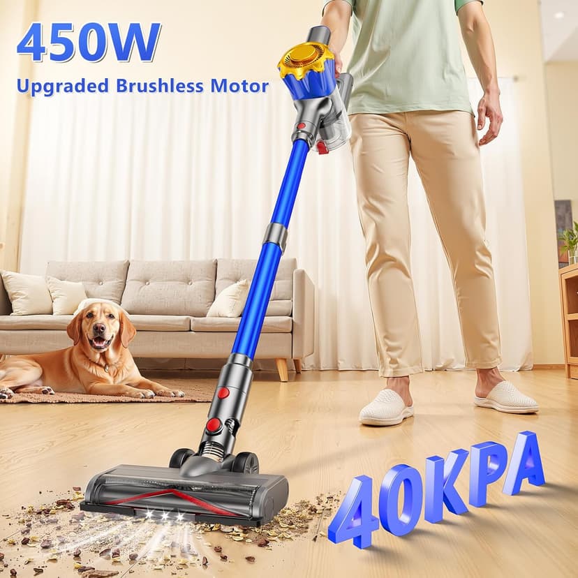 Cordless Vacuum Cleaner, 450W 40Kpa Powerful Stick Vacuum, Up to 50Mins Rechargeable Battery, Vacuum Cleaners for Home Anti-Tangled Lightweight Handheld for Hardwood Floor, Carpets, Pet Hair