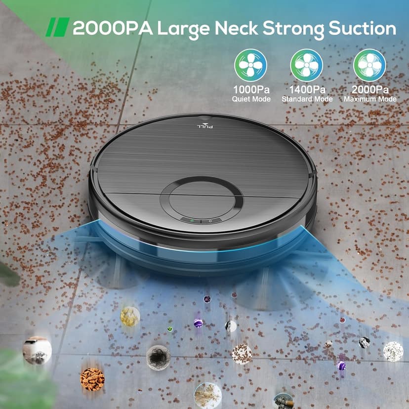 Robot Vacuum and Mop Combo, 2 in 1 Mopping Robot Vacuum Cleaner with 2000Pa Max Suction, Wi-Fi/App/Remote, Schedule, Self-Charging Slim Robotic Vacuum, Ideal for Pet Hair, Low-Pile Carpet, Hard Floor