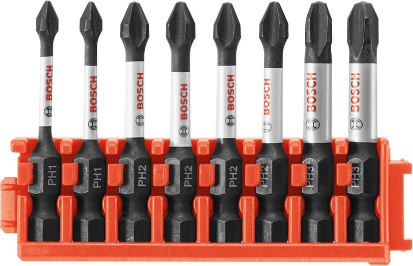 BOSCH CCSPHV208 8-Piece Assorted Set 2 In. Impact Tough Phillips Power Bits with Clip for Custom Case System
