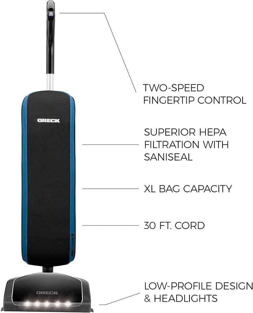 Oreck HEPA Upright Vacuum Cleaner, Lightweight Bagged Upright Vac, HEPA Media Filtration, Traps Debris and Locks in Dirt, Two Speed Control, Corded Vacuum Cleaners for Home Use