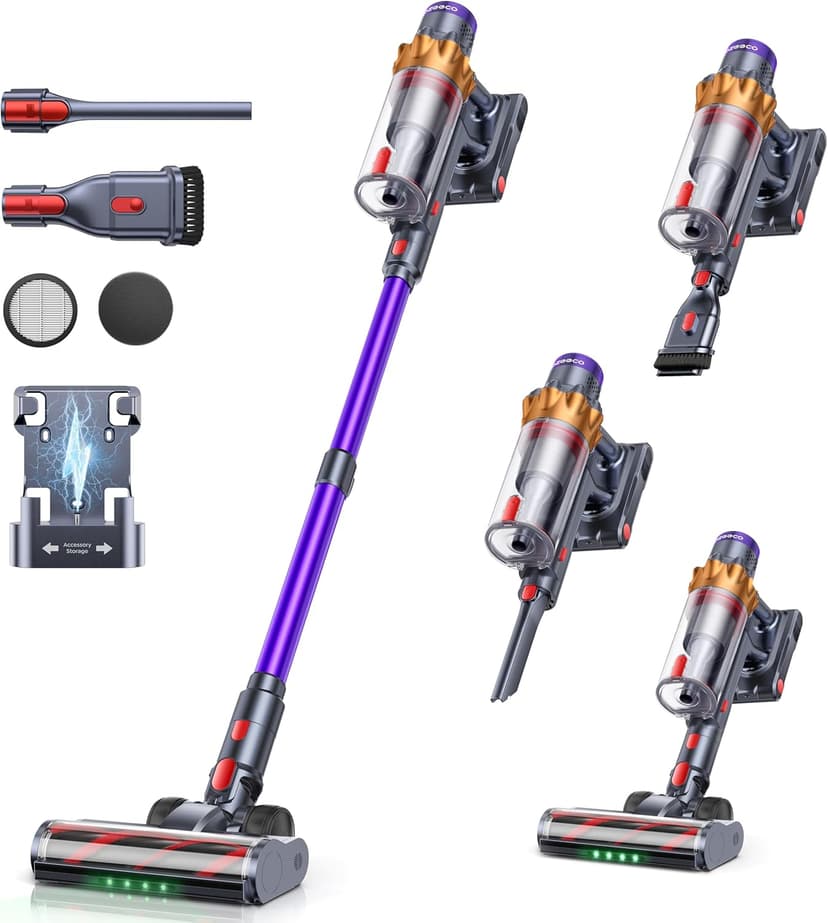 Cordless Vacuum Cleaner, 550W/45KPA/60Mins(ECO Mode) Vacuum Cleaners for Home, Self-Standing Stick Vacuum with Wall Mount Charging and Auto Mode, Handheld Vacuum for Pet Hair/Carpet/Floor