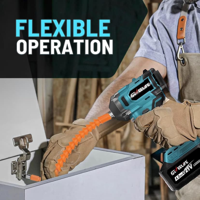 GEVEELIFE 450N.m/332Ft-lbs Brushless Impact Wrench,1/2" Cordless Impact Gun with 4.0Ah Battery & 6 Sockets, Electric Impact Driver for Car/DIY Furniture/Lawn Mower/blue (450N)