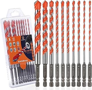 Concrete Carbide Drill Bits Hex Shank Masonry Cement Tile Drill Bit Set for Glass/Brick/Plastic/Cement/Tile 5/32"-1/2" (10PCS)