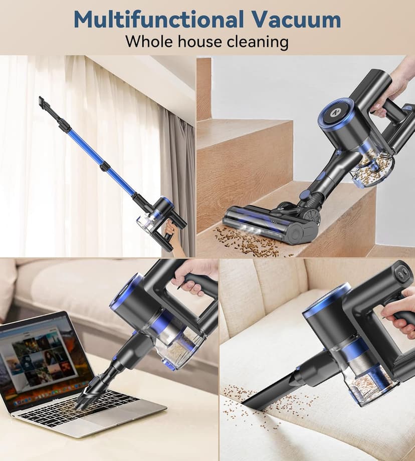 NADALY Cordless Vacuum Cleaner, Stick Vacuum with 3 Powerful Suction Modes, Max 45 Mins Runtime, Anti-Tangle Vacuum Cleaner for Home, 8-in-1 Rechargeable Vacuum for Carpet, Pet Hair, Hard Floors