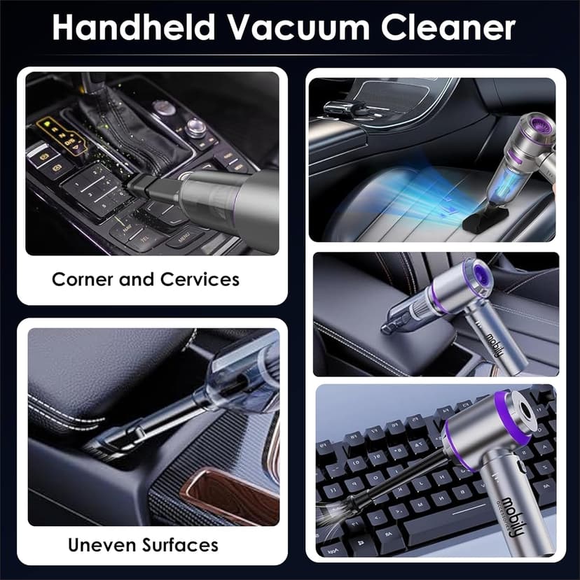 【2025 Upgraded】 Handheld Vacuum Cordless, Car & Home Cleaner with Brushless Motor, Strong & Compressed Air Dusters with LED Light, Type C Port, Wireless Mini Portable Hand Blower
