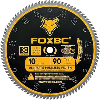FOXBC 10 Inch Saw Blade 90-Teeth Ultimate Polished Finish Saw Blade for Wood, 5/8-Inch Arbor