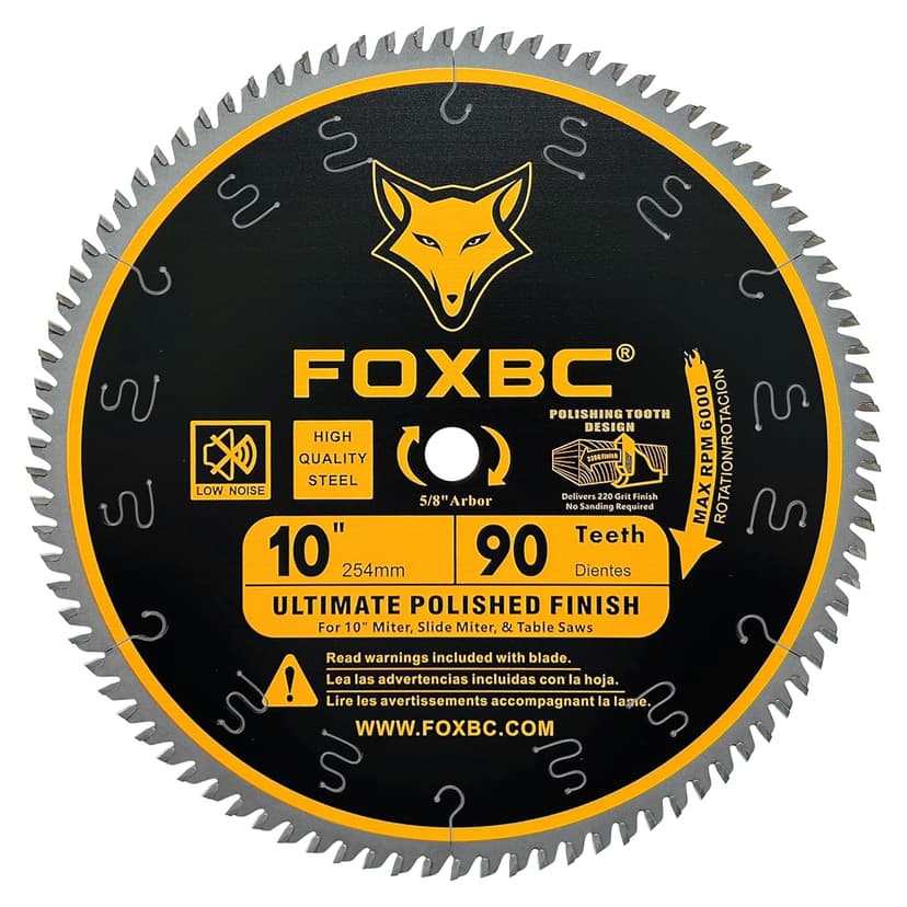 FOXBC 10 Inch Saw Blade 90-Teeth Ultimate Polished Finish Saw Blade for Wood, 5/8-Inch Arbor