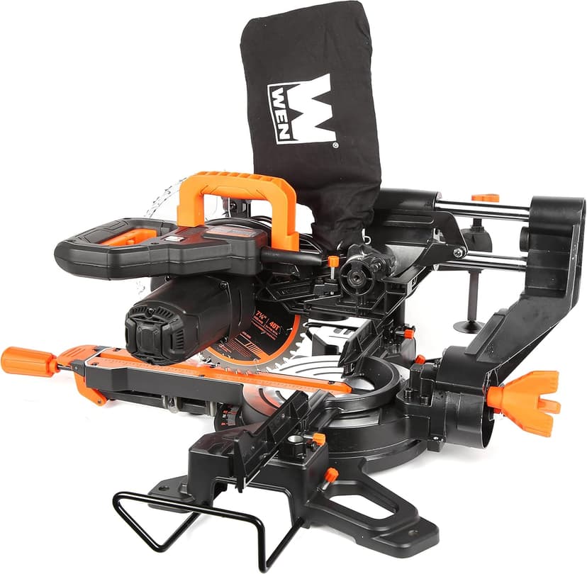 WEN MM0713 9.5-Amp 7.25-Inch Single Bevel Compact Sliding Compound Miter Saw with LED Cutline Guide, Black