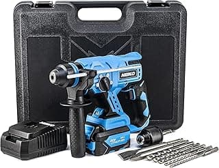 NEIKO 10882A Cordless Rotary Hammer Drill, Includes 20-Volt Li-ion Rechargeable Battery, Fast Charger, SDS Plus Hammer Drill, Heavy Duty Brushless Demolition Hammer, Cordless Hammer Drill, Rotohammer