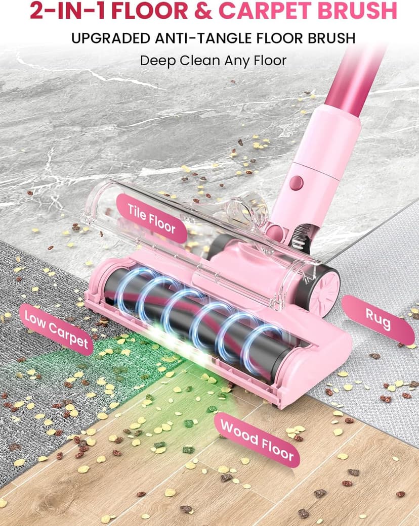 Cordless Vacuum Cleaner, Stick Vacuum with Smart LED Display, 45KPA 50Mins Vacuum Cleaners for Home, Powerful Suction, Anti-Tangled Lightweight Rechargeable Vac for Pet Hair, Carpet, Hard Floor