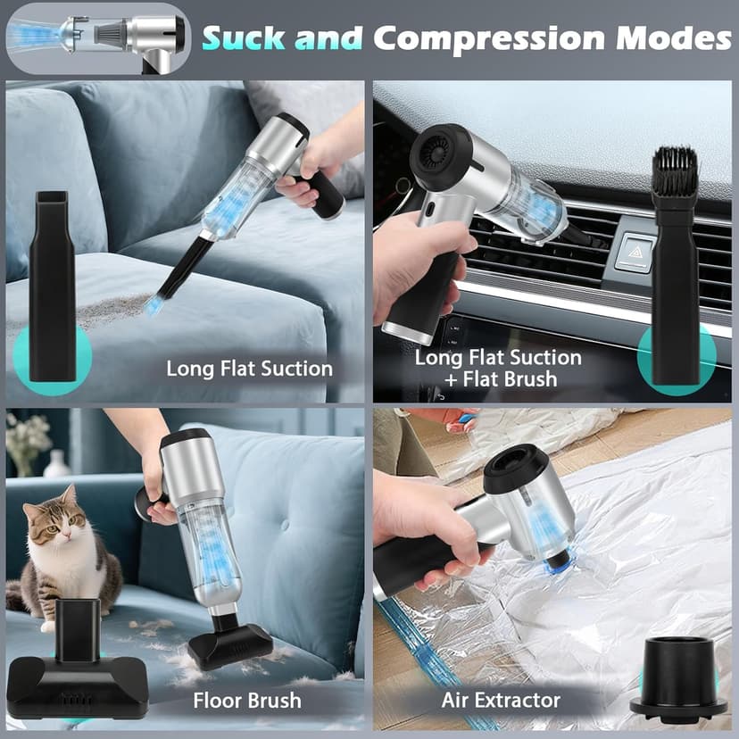 Car Vacuum Portable Cordless Foldable Mini Vacuum, 17000PA Strong Suction, 40mins Runtime, 4-in-1 Air Duster & Air Blower Handheld Vacuum with One-Click Dust Removal for Car, Home,Office Pet