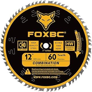 FOXBC 12 Inch Combination Miter Saw Blade, 60-Tooth, Wood Cutting with 1 Inch Arbor