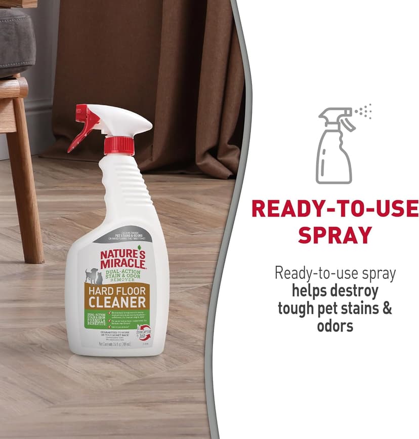 Nature's Miracle Hard Floor Cleaner, 24 Ounces, Dual-Action Stain And Odor Remover Works To Remove Tough Pet Stains And Odors On Sealed Wood And Hard Floor Surfaces