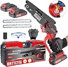 Mini Chainsaw Cordless, 6 inch Small Electric Chainsaw Battery Powered, Handheld Mini Chain Saw with 2 Batteries&2 Chains, Hand Saws for Branch Wood Cutting Tree Trimming (UPGRADED VERSION), Red
