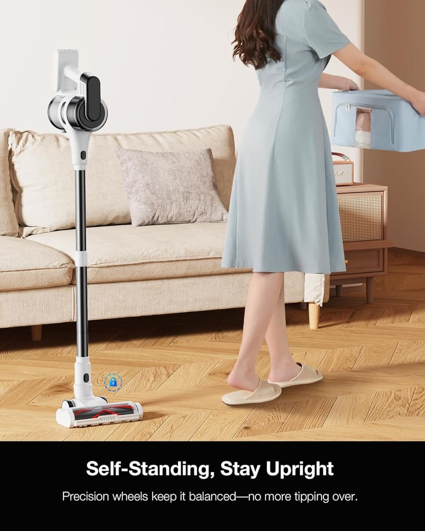 Cordless Stick Rechargeable Vacuum Cleaner, Lightweight, 55min Runtime, 9 in 1 Powerful Suction, Self Standing, Anti Tangle LED Headlight, Ideal for Carpets, Hardwood Floors, Pet Hair, and Home