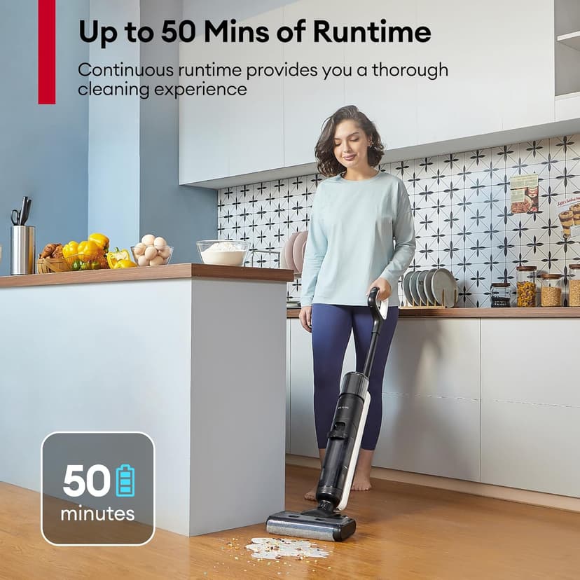 Ultenic Wet Dry Vacuum Cleaner,Cordless Vacuum Mop Combo with Self-Cleaning,Smart Mess Detection,50mins Runtime,3-in-1 Vacuum Mop for Hard Floors,Edge Cleaning,LED Display,Black,AC1 Elite