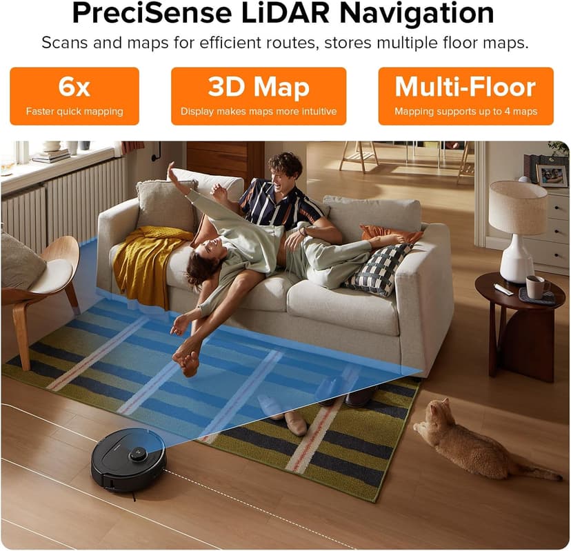 roborock Qrevo Plus Robot Vacuum and Mop with FlexiArm Design Edge Mopping, Self-Emptying, 10 mm Liftable Mops, Auto Mop Washing & Drying, Reactive Tech Obstacle Avoidance, 7,000 Pa Suction, Black