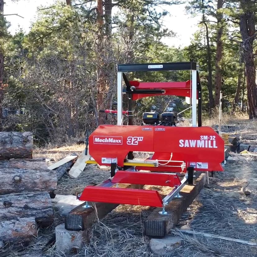 32" inch Portable Sawmill, 420cc 15HP E-Start Gasoline Engine, 29" Board Width, 13' Track Length, Model SM-32