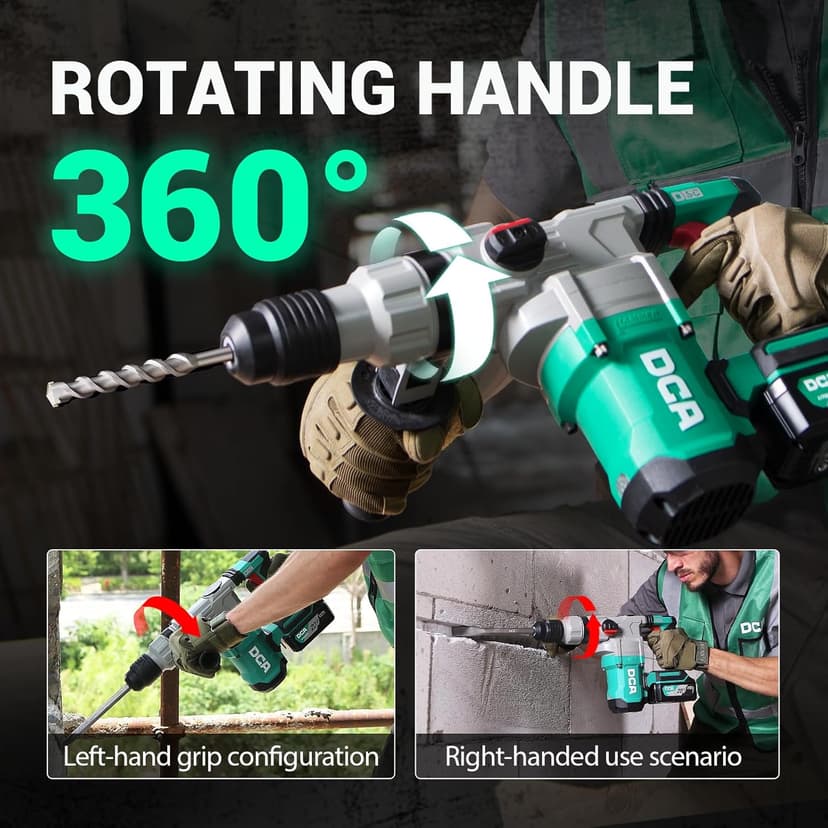 DCA 20V MAX Brushless Rotary Hammer Drill, 4.5 Joule, 3800BPM, 1-1/8 Inch SDS-Plus, Cordless Heavy Duty Rotary Hammer Drill with Vibration Control, 5.0Ah Battery, 4A Fast Charger and Safety Clutch