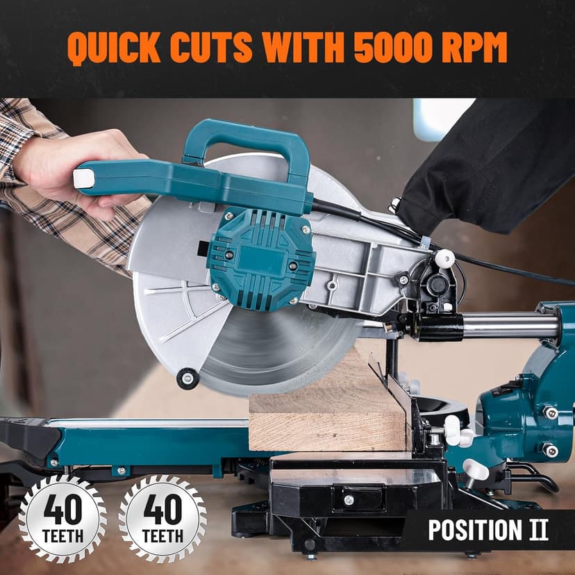 DOVAMAN Updated 10-Inch Sliding Miter Saw, Multi-Material Cutting w/ 3 x TCT Blades, Ambidextrous Operation, 5000/3200RPM Speed, Laser Guide, 0-45° Bevel Cut, Max Cut 3.5x13.4in, 9 Positive Stops