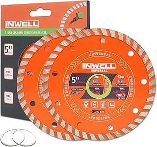 5 Inch Diamond Turbo Saw Blades - Ideal for Cutting Stone, Marble, Granite, Concrete, Bricks (2-Pack)