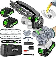 Mini Chainsaw Cordless,6 Inch Portable Electric Chainsaw with Automatic Oiler/Security Lock/Battery Powered Small Handheld Saw for Trees Branches Trimming,Wood Cutting,2 Batteries 3 Chains 2025