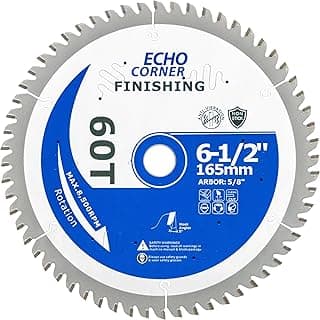 6-1/2 Inch Ultra Finish Circular Saw Blade 60T, Non-Stick Coating, for Wet Lumber, Composite Decking, Plywood, Plastic, Veneer, Laminate