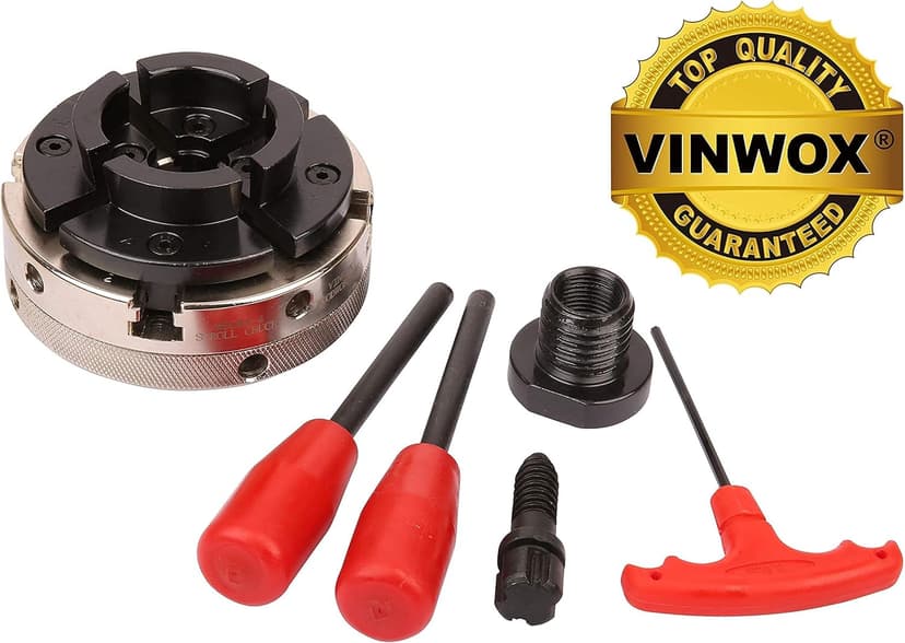 4INCH 4-Jaw Self-Centering Wood Lathe Chuck, 2" Round Jaw Mounted, 1"x8TPI thread & 3/4"x16TPI Adapter, T Allen Wrench, Screw Chuck, SCR4-4, Nickle electric Coating Body