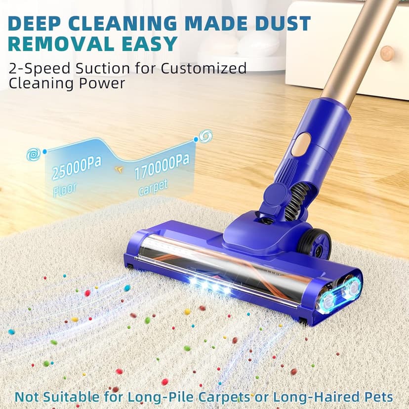 Cordless Vacuum Cleaner, 180° Bendable Wand Stick Vacuum Cleaners with Touch Screen, 8-in-1 Vacuum with Lightweight Rechargeable Battery, Longlasting Runtime for Home Hard Floor Low-Pile Carpet