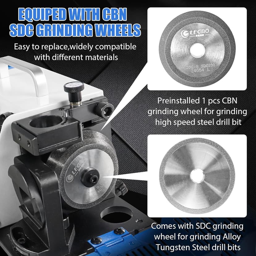 Drill Bits Sharpener, 3-20mm Drill Bit Grinding Machine, Lip Relief Angle & 95°-135° Point Angle Adjustable Drill Bit Re-Sharpener, Portable Bits Sharpening Machine with 18 Collets, CBN & SDC Wheel