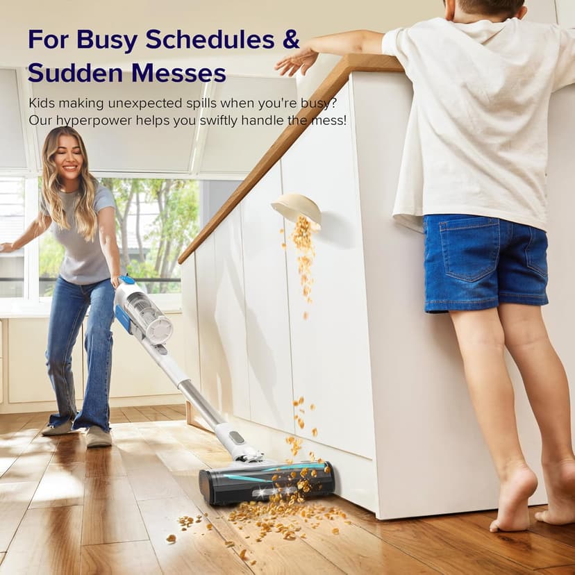 LEVOIT Cordless Vacuum Cleaner, Stick Vac with Tangle-Resistant Design, Up to 50 Minutes, Powerful Suction, Rechargeable, Lightweight, and Versatile for Carpet, Hard Floor, Pet Hair, White＆Blue
