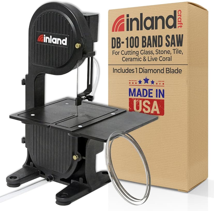 Inland Craft DB-100 Band Saw Machine for Cutting Stained Glass, Stone, Plastic, Wood, Metal, Coral - Band Saws for Woodworking, Metal Cutting Bandsaw - Includes Diamond Blade - Black