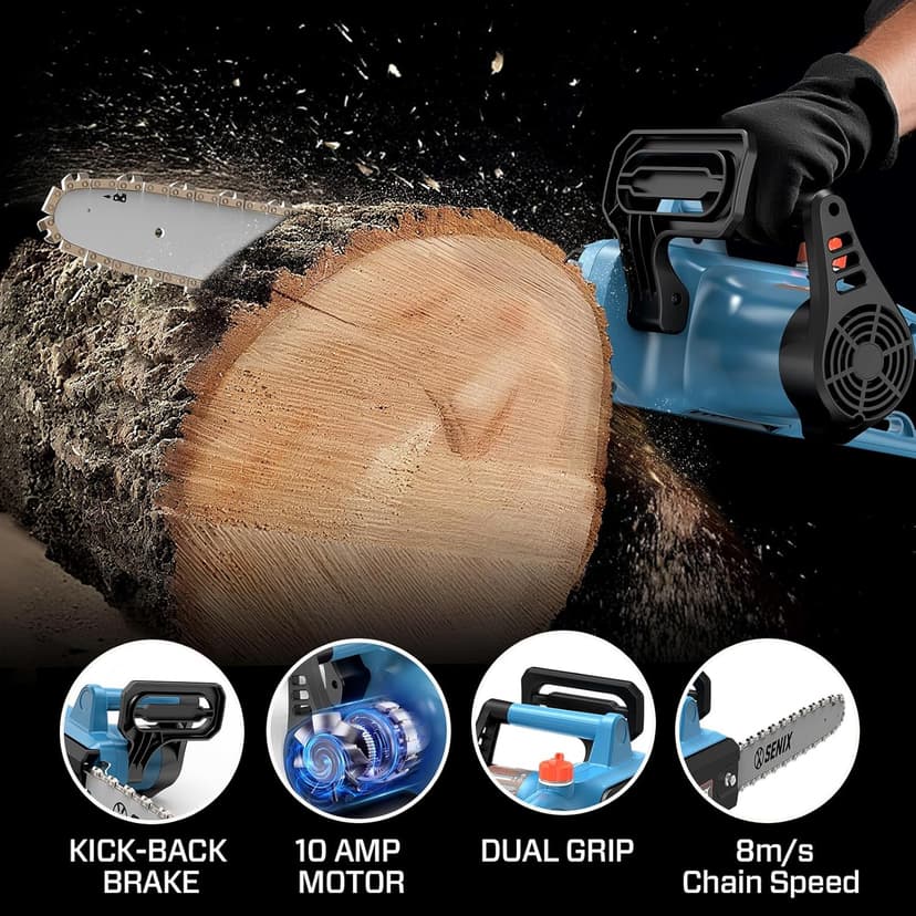 SENIX Electric Chainsaw, 14" Corded Chainsaw,10 Amp Chain Saw for Wood Cutting, Tree Trimming, Garden Tool for Pruning, Branch Cutting, Yard, Fathers Day Gift for Men,Gardener, CSE10-L