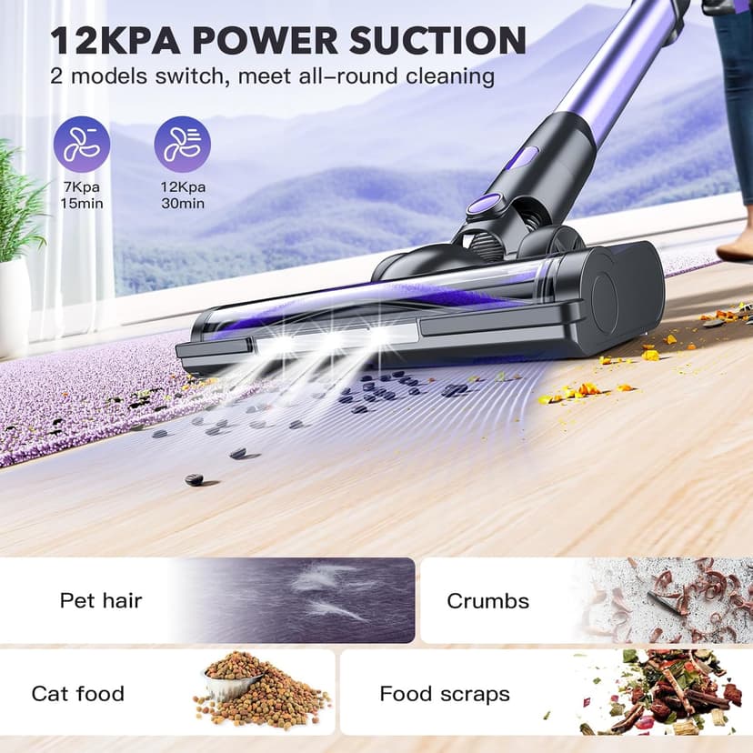 Vacuum Cleaners for Home,Cordless Vacuum Cleaner with Powerful Suction,Stick Vacuum Cleaner Rechargeable,Up to 35 Mins,Lightweight Vacuum for Pet Hair,Carpet,Floor(Purple)