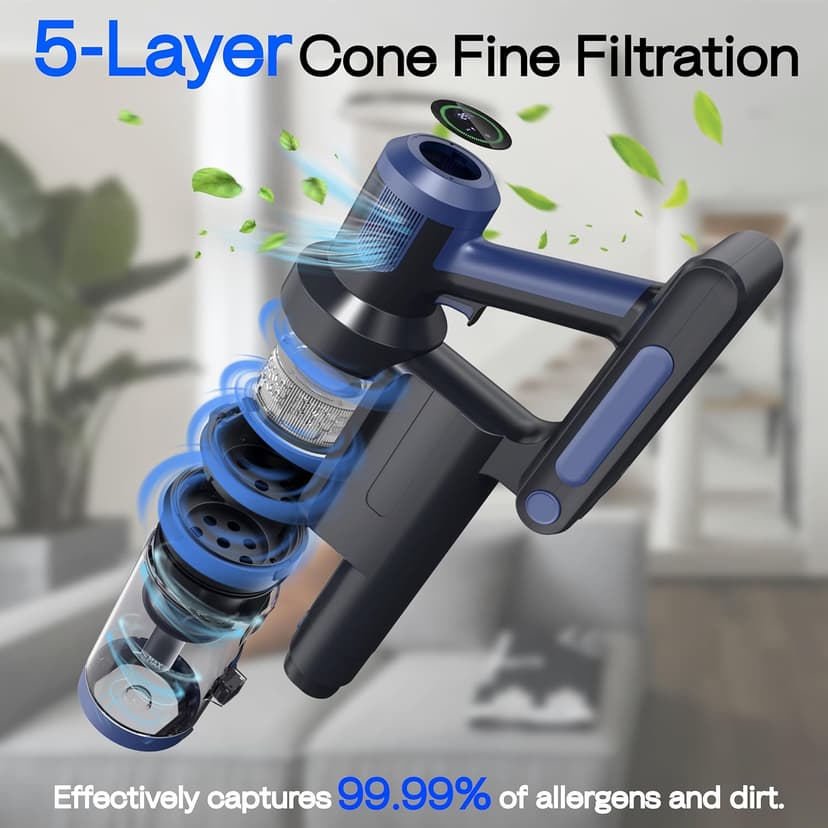Cordless Vacuum Cleaner, 30KPA 350W Self-Standing Stick Vacuum Cleaner with LED Touch Screen, Charging Wall Mount, 3 Suction Modes, Anti-Tangle Wireless Vacuum for Home/Hair/Carpets/Hard Floor