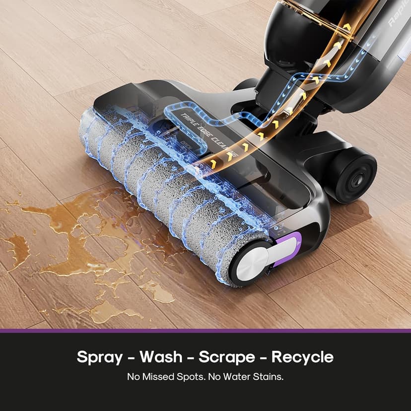 Eureka Cordless Wet Dry Vacuum Cleaner and Mop,170° Reclinable,185°F Hot Air Self-Cleaning Vacuum,Long Run Time,Great for Hard Floors Pet Hair Sticky Messes，RapidWash 730, Purple