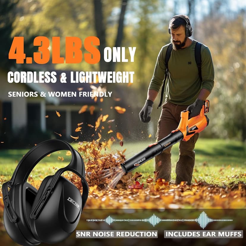 17000 RPM Cordless Leaf Blower with DECERK 7.8AH Battery - 530CFM Brushless Motor for Lawn Care, 5-Speed Turbo Electric Blower for Dust, Wet-Leaves, Car, Gutters, Lightweight Powerful Garden Tool