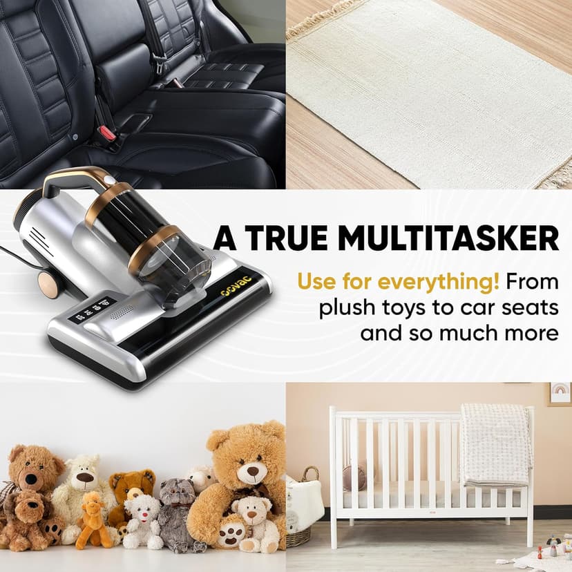 Mattress Vacuum BED CLEANER with UV-C LIGHT, 14kPa Suction, DUAL FILTERS & Dual Rollers, Furniture Handheld Vacuum Cleaner Dust Sensor, CORDED HANDHELD VACUUM for SOFA, Fabric & PET HAIR