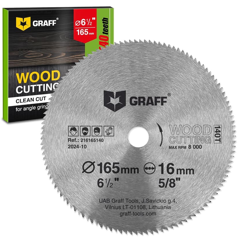 6-1/2 Inch Carbon Steel Circular Saw Blade for Wood, Plywood, Laminate, Drywall, Plastic – 140T Wood Cutting Disc with 5/8 Inch Arbor from GRAFF