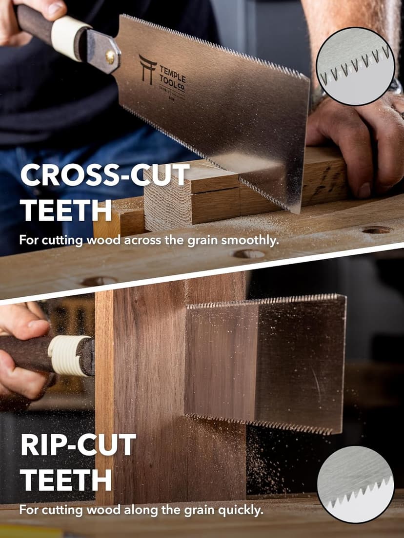 Japanese Pull Saw - 9.5 Ryoba Hand Saw with Rip-cut and Crosscut - Wood Saw for Dovetails, Tenons, Joinery, Cutting Boards to Length & Width- Temple Tool Co.