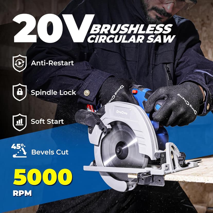 Dong Cheng Cordless Circular Saw 7-1/4-Inch 5,000 Rpm, Cutting Depth 65mm, 0-45° Adjustable, with Dust Collection Adaptor, 24T & 40T TCT Blade Included, Battery and Charger Kit (4.0Ah)