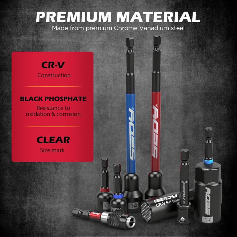 41-Piece Premium 1/4" Drive Magnetic Impact Nut Driver Set Metric & SAE Standard & Deep with Socket Adapters, 2-in-1 Ratchet Wrench, Wing Nut Driver, Universal Sockets, Quick Release Bit Holder