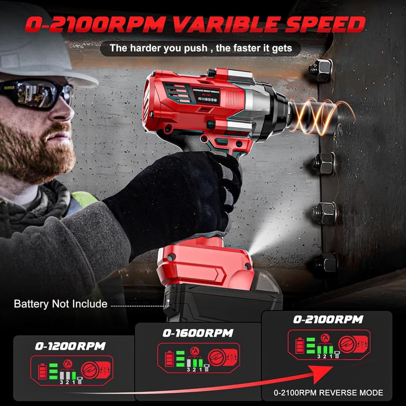 Cordless Impact Wrench 1/2" Compatible with Milwaukee 18V Battery, 1000Ft-lbs(1360N.m) High Torque Impact Driver, Electric Impact Gun with 4-Mode Speed, LED Work Light for Car(Bare Tool)