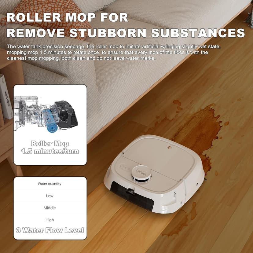 TECBOT M1 Pro Robot Vacuum and Mop - LiDAR Robotic Vacuums Cleaner for Home with Pet Hair, Carpet, Hardwood Floors, Auto Smart Mopping, Self Cleaning, Avoids Obstacles, Voice Control, White