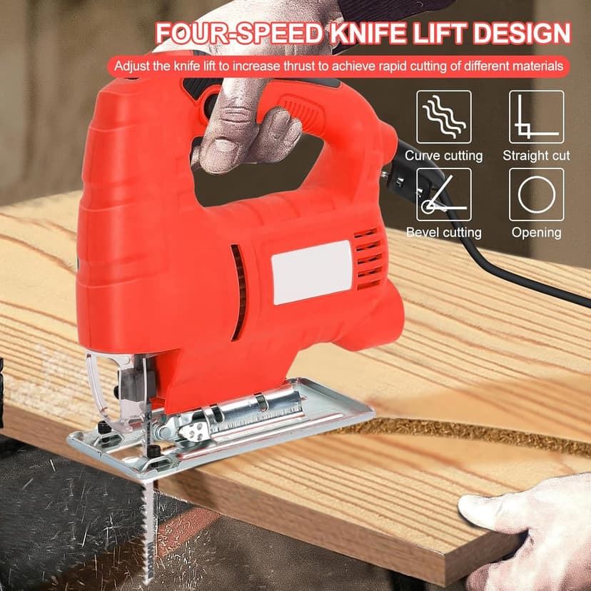 Corded Jigsaw, 800W Brushless Jig Saw Tool Electric Power Cutter with 6 Variable Speed, 0°-45° Bevel Cuts, 3 Position Orbital Action for Straight Curve Circle Cutting