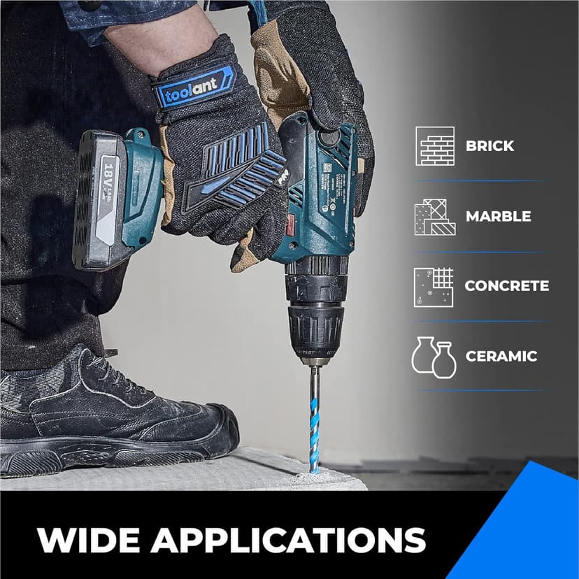 toolant Concrete Drill Bit Set & Masonry Drill Bit Set, Shockproof Hex Shank Drill Bit Set (7pcs) for Glass/Brick/Plastic/Cement/Tile, Industrial Strength Carbide Drill Bit Tip, 5/32"-3/8" Box of 7