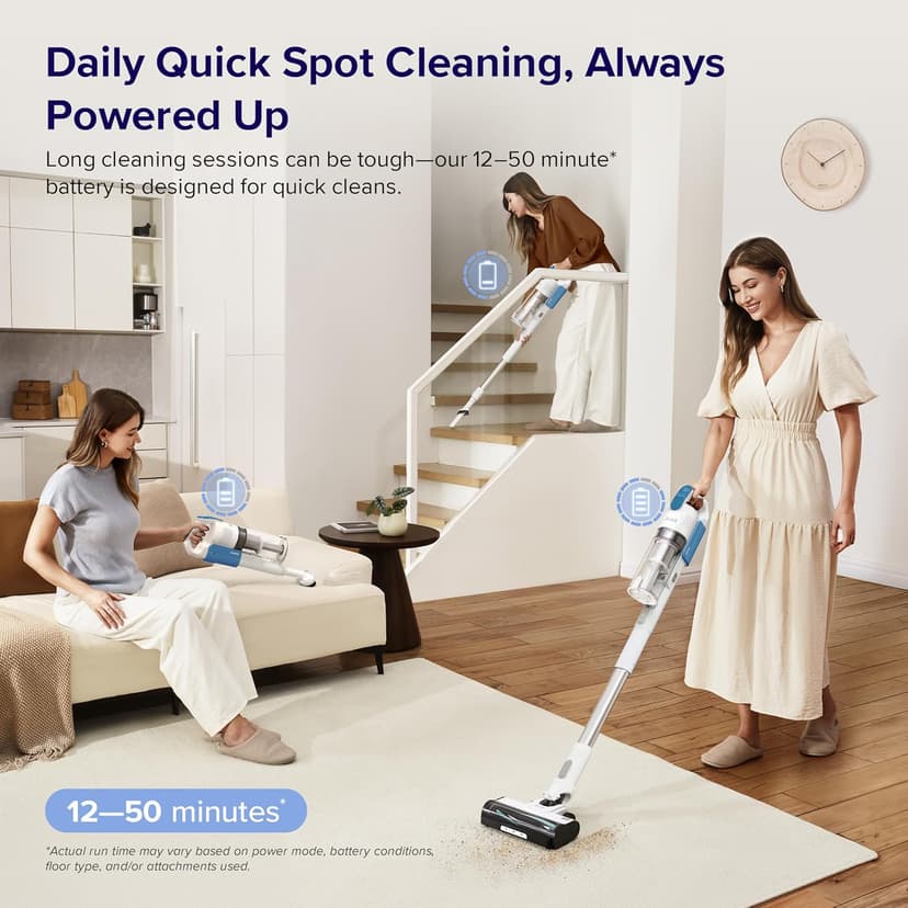 LEVOIT Cordless Vacuum Cleaner, Stick Vac with Tangle-Resistant Design, Up to 50 Minutes, Powerful Suction, Rechargeable, Lightweight, and Versatile for Carpet, Hard Floor, Pet Hair, White＆Blue