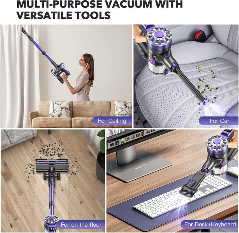 Vacuum Cleaners for Home,Cordless Vacuum Cleaner with Powerful Suction,Stick Vacuum Cleaner Rechargeable,Up to 35 Mins,Lightweight Vacuum for Pet Hair,Carpet,Floor(Purple)