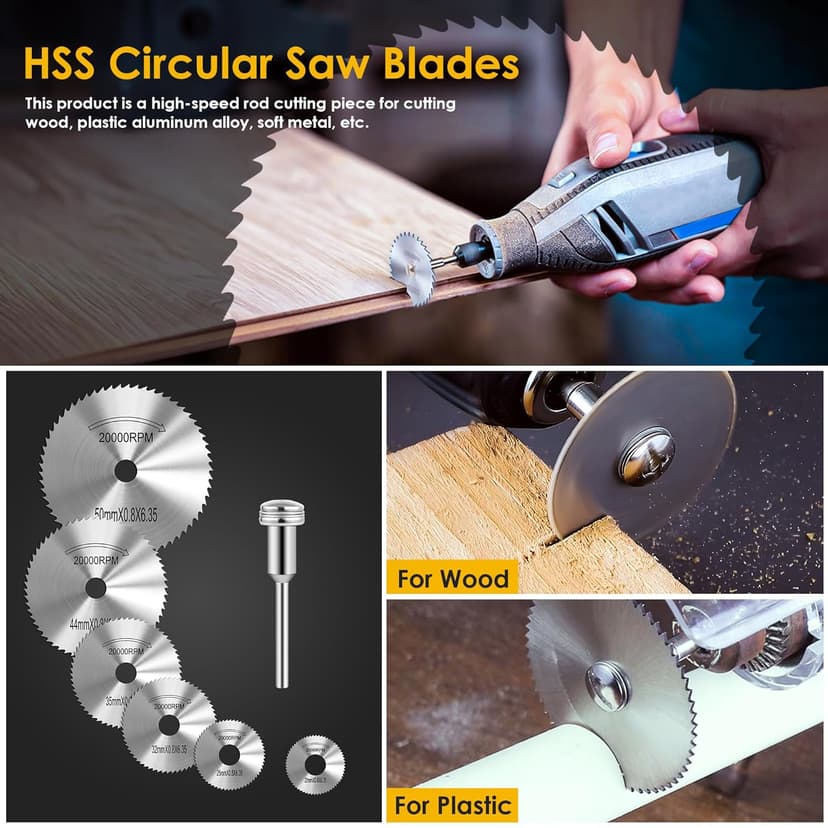 44pcs Cutting Wheel Set Compatible with Plastic for Rotary Tool, HSS Circular Saw Blades 6pcs, Resin Cutting Discs 20pcs, 545 Diamond Cutting Wheels 10psc with 2 Screwdrivers